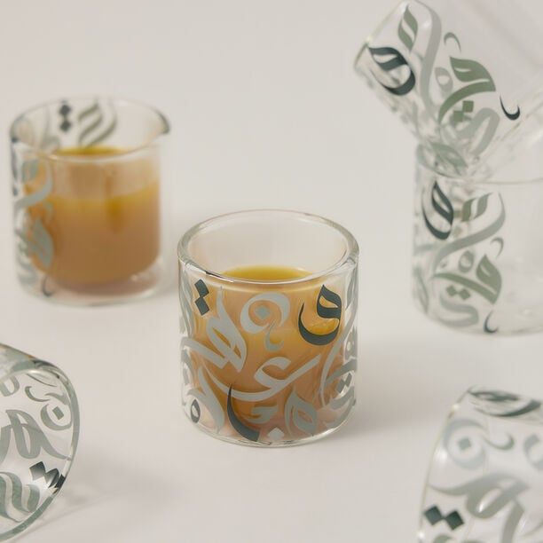Dallaty green glass Saudi coffee cups 6 pcs image number 3