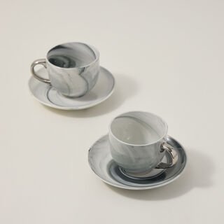 La Mesa Marble W Silver 12 Tea Cup&Saucer 200 Cc