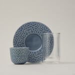 Dallaty blue porcelain and glass tea and Saudi coffee cups set 18 pcs image number 1