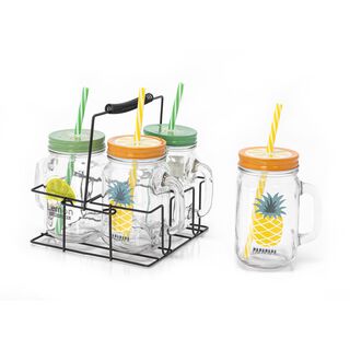 Alberto 4Pcs Glass Mug With Metal Holder V:450Ml Summer Design