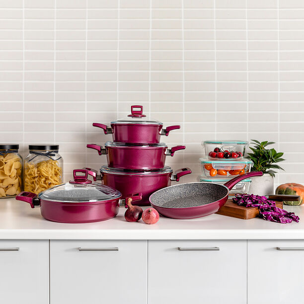 Alberto Granite Cookware Set 9 Pieces With Glass Lid Purple image number 0
