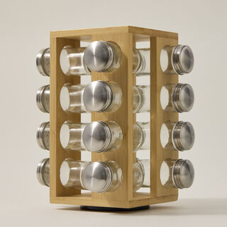 طقم برطمانات توابل 16 قطعة بحامل بامبو