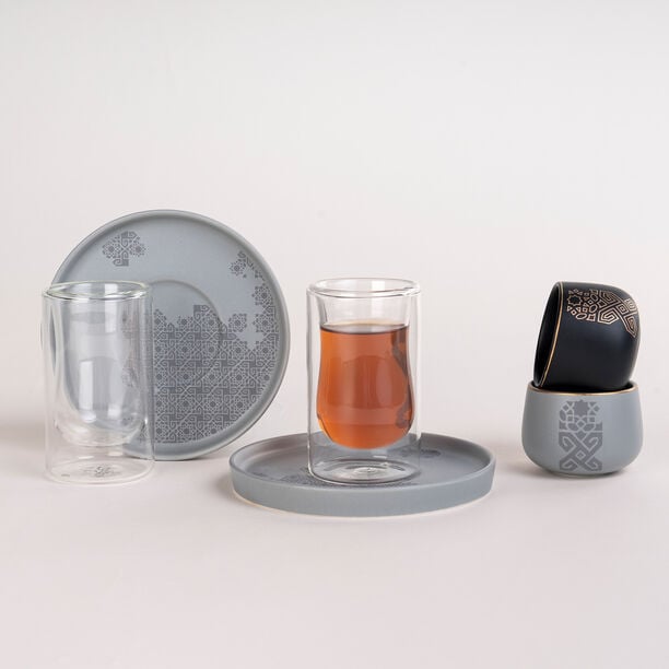 Dallaty grey porcelain and glass Tea and coffee cups set 18 pcs image number 0