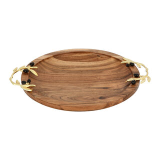 Wooden Round Dish With Olive Handle Xlarge 30Cm