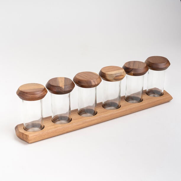 Acacia wood 6 pcs spices set with tray image number 1