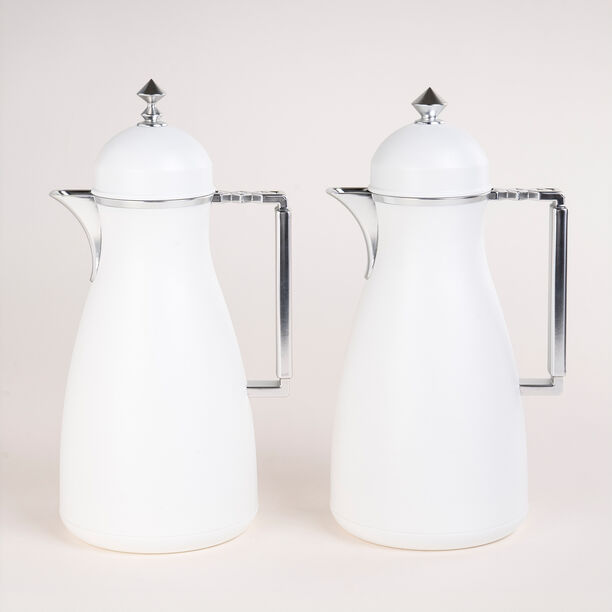 Dallaty 2 Pieces Plastic Vacuum Flask Koufa White & Silver 1L image number 0