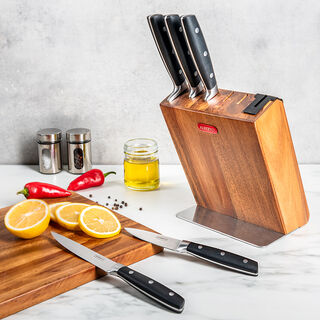 Alberto Acacia Wood Knife Block With 5 Wood Knives Set And Sharpner