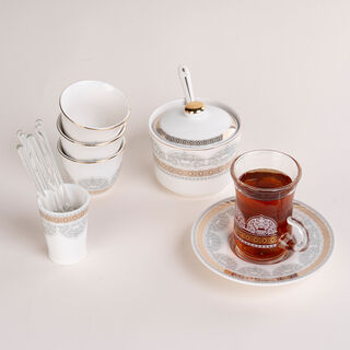 Tea And Coffee Set 28 Pieces Porcelain Silver And Gold 