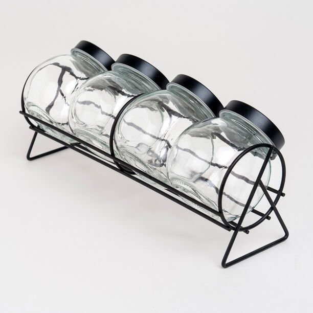 Alberto 4 Pieces Glass Spice Jars With Clip Lid And Metal Rack image number 3