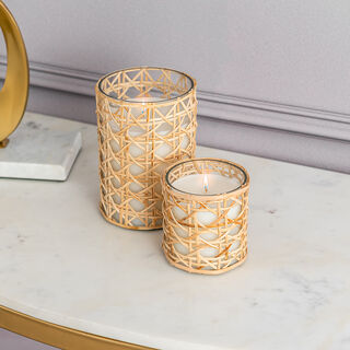 Glass Jar Candle With Rattan Oud And Amber Fragrance 10*15 cm