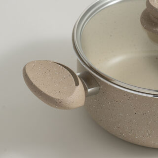 Alberto aluminum cooking pot with glass lid 3.0L, cream