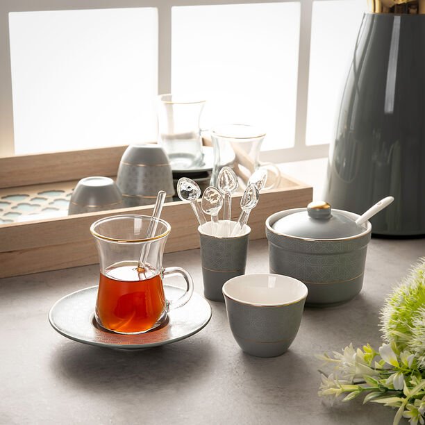 Zukhroof 28Pc Porcelain Tc Set Thumanya Gray Serve 6 image number 6