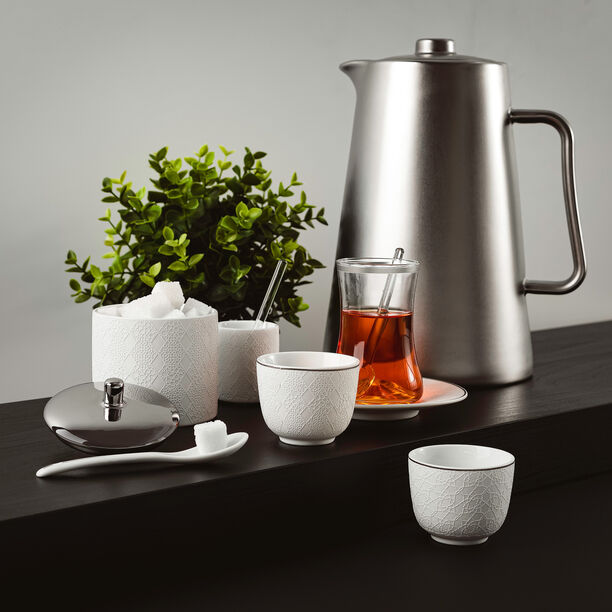 Dallaty white glass and porcelain Tea and coffee cups set 28 pcs image number 8