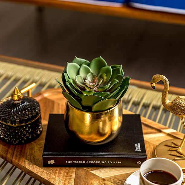 Aritificial lotus plant in a ceramic pot image number 0