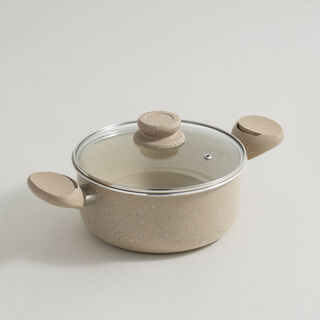 Alberto aluminum cooking pot with glass lid 5.0L, cream