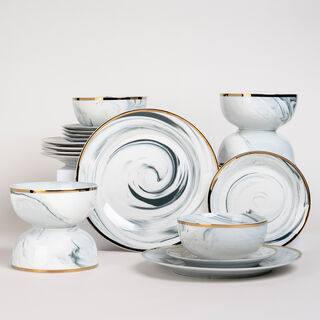 La Mesa Dinner Set 18 Pieces Grey Marble With Gold