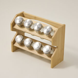 طقم برطمانات توابل 8 قطع مع رف خشبي