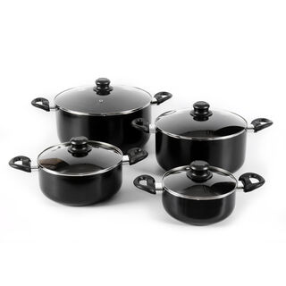 Alberto Nonstick Cookware Set&nbsp;&nbsp; W/Glass Lid&nbsp; 8Pcs Set&nbsp; Black Color (18/22/26/30Cm)