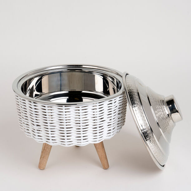 سلة من البامبو مع وعاء تقديم بغطاء لون ذهبي/حجم صغير image number 4