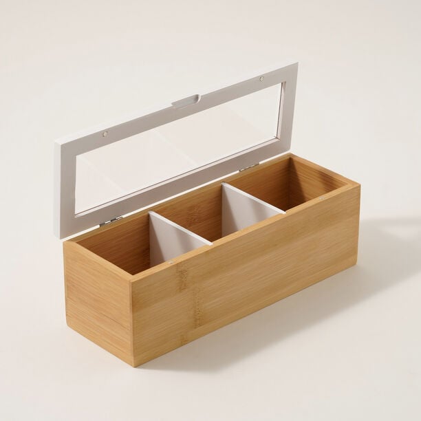 Dallaty bamboo tea box 3 sections, beige image number 1