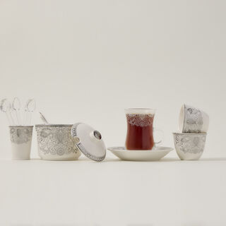 Zukhroof 28 Pieces Porcelain Tea And Coffee Set Danteel Silver Serve 6