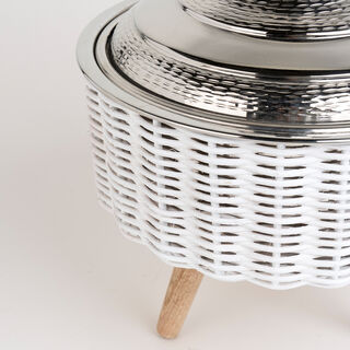 سلة من البامبو مع وعاء تقديم بغطاء لون ذهبي/حجم صغير