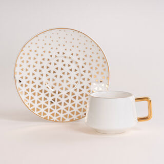 دلتي طقم فناجين قهوة تركي بورسلان لون ذهبي وأبيض 12 قطعة