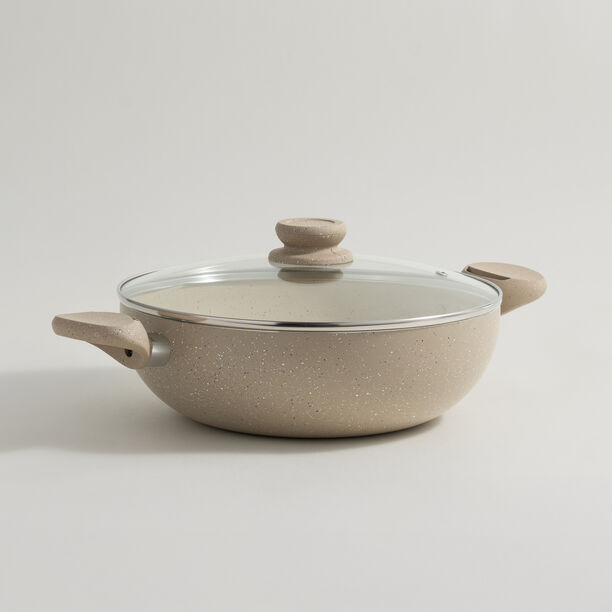 Alberto aluminum wok pan with glass lid 28*9*42cm, cream image number 1