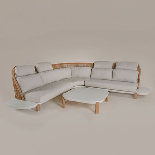 Homez 4pcs rattan corner sofa with coffee table, light beige