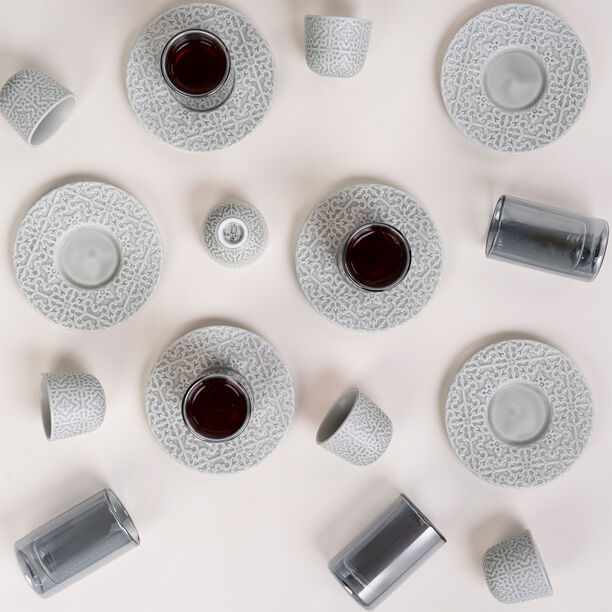 Dallaty grey porcelain and glass Tea and coffee cups set 18 pcs image number 4