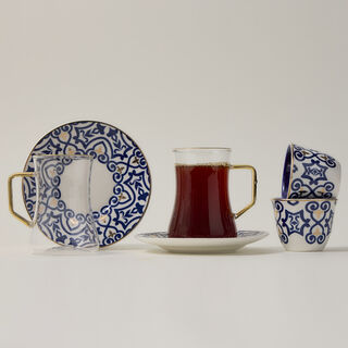 Dallaty blue and gold porcelain tea and coffee cups set 18 pcs