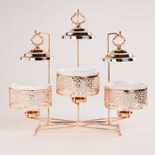 3 pieces Round Food Warmer Set With Candle Stand