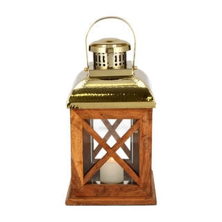 Lantern Wood And Steel Natural & Shiny