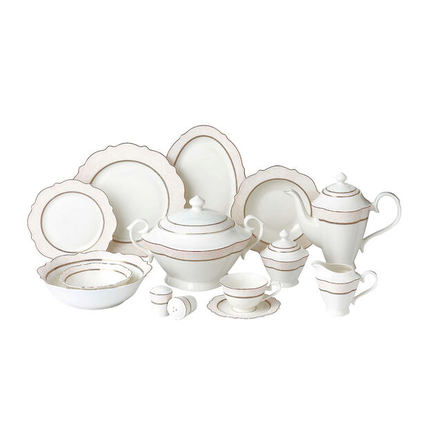 La Mesa pink bone porcelain dinner set 85 pcs image number 1