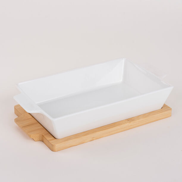 طبق فرن/تقديم بورسلان بقاعدة من الخيزران image number 0