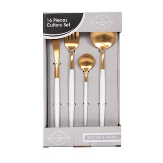 La Mesa 16 Pieces Cutlery Set Gold And White