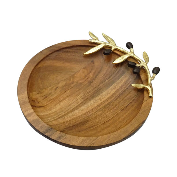 Wooden Round Dish With Olive Decoration Medium ( Single Decoraction ) 19Cm image number 0