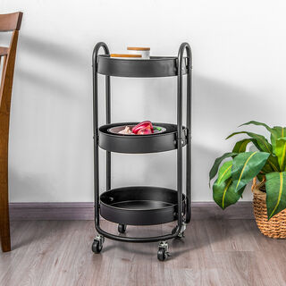 Alberto round black metal storage trolley 43.4*33.9*78.8 cm