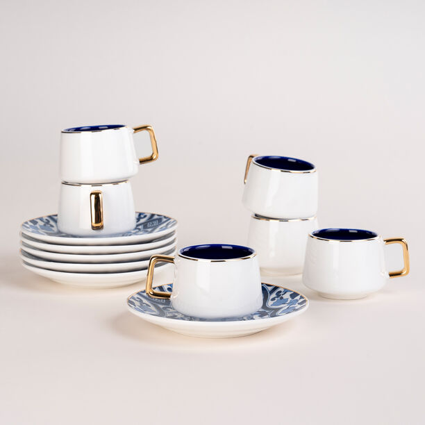 دلتي طقم فناجين قهوة تركي بورسلان لون ذهبي وأزرق 12 قطعة image number 4
