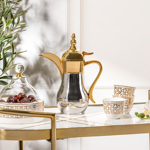 دلة ستيل صغيرة حافظة للحرارة ذهبي وفضي 300 مل image number 0