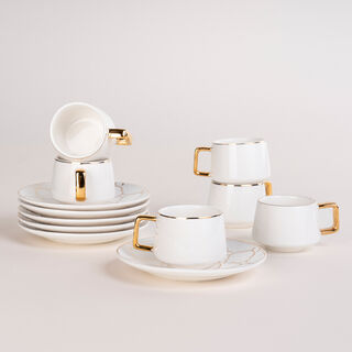 دلتي طقم فناجين قهوة تركي بورسلان لون ذهبي وأبيض 12 قطعة