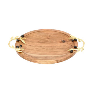 Wooden Round Dish With Olive Handle Large 25Cm