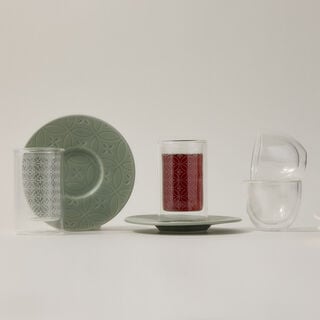 Dallaty green porcelain and glass Tea and coffee cups set 18 pcs