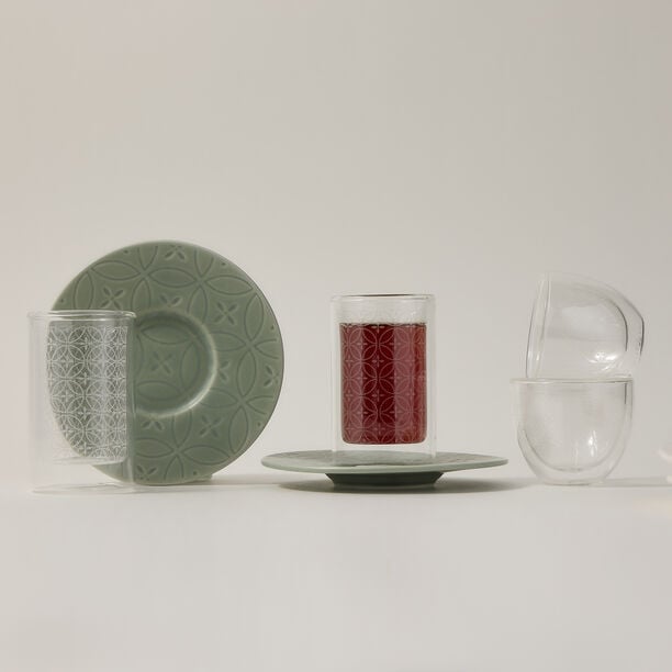 Dallaty green porcelain and glass Tea and coffee cups set 18 pcs image number 0
