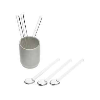 Dallaty white glass & porcelain stirring spoons with holder 7 pcs