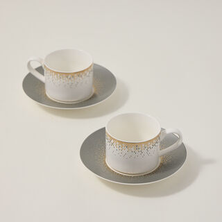 طقم فناجين شاي إنجليزي بورسلان رمادي وأبيض من دلتي 12 قطعة