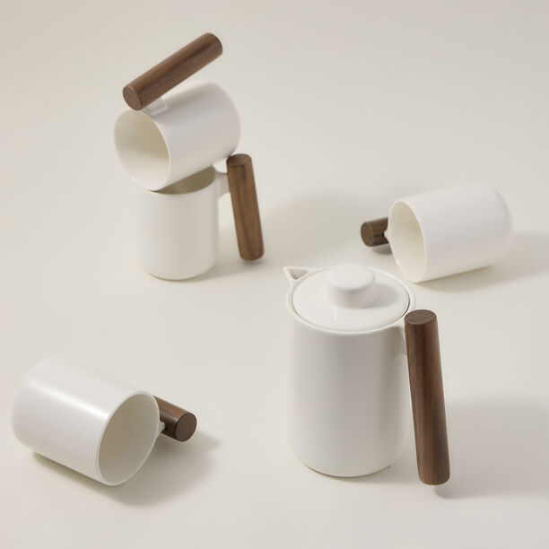 White wood and porcelain English tea cups set 5 pcs image number 6