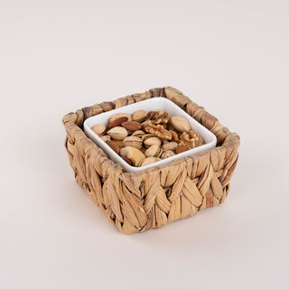 Porcelain Square Dish With Rattan Basket