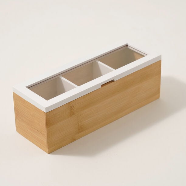Dallaty bamboo tea box 3 sections, beige image number 0