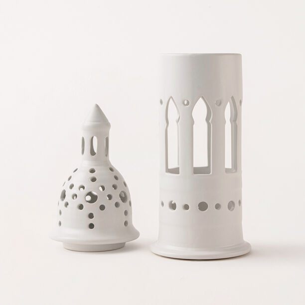 Homez off white ceramic white candle holder 11.3*11.3*38.2 cm image number 1
